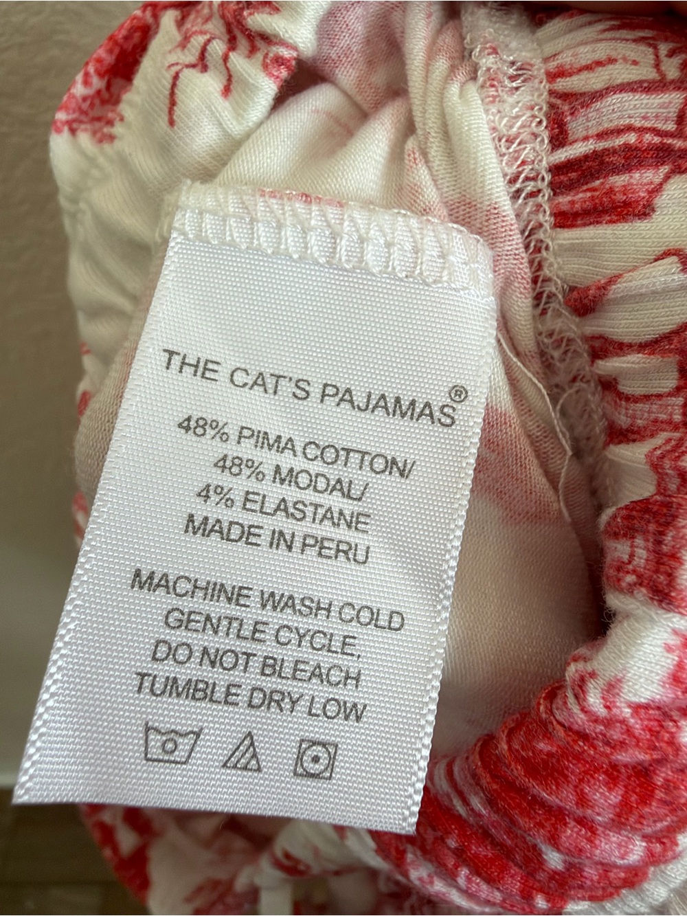 The Cat's Pajamas Idle Hours Red Toile Pima Knit Pajama Set Small Long Sleeve - Picture 16 of 16